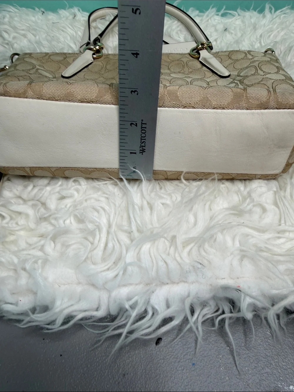 Authentic Coach Beige Canvas Signature Satchel with White Trim